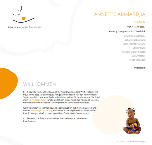 Screenshot der Startseite von Hebamme Annette Ammardjia