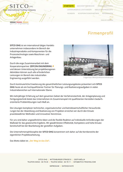 Screenshot der Startseite von Stau International Trading (SITCO OHG)